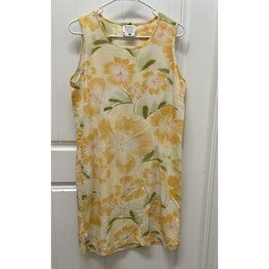 Columbia Women Yellow Casual Dress Medium  Floral Mod Tank 1 Zip Pocket Sporty